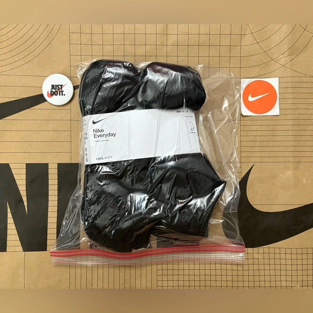 12 pairs Nike everyday Cotton Cushioned No Show Socks drifit Black SX7675-010